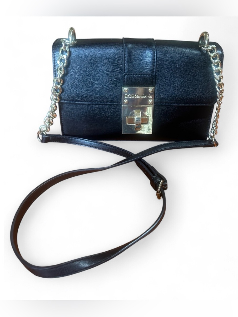 BCBGENERATION Black Leather Gold Chain-Strap Crossbody Bag